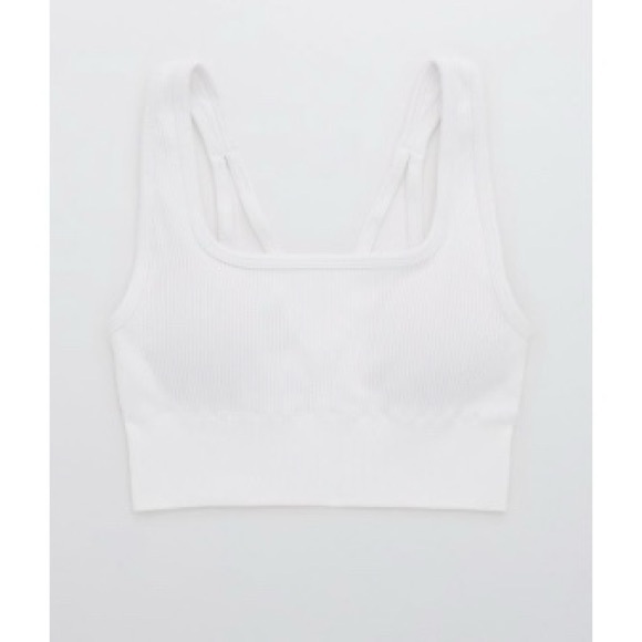 NWT Aerie Seamless Square Neck Ribbed Longline Bralette Sports Bra White Medium - Picture 12 of 12